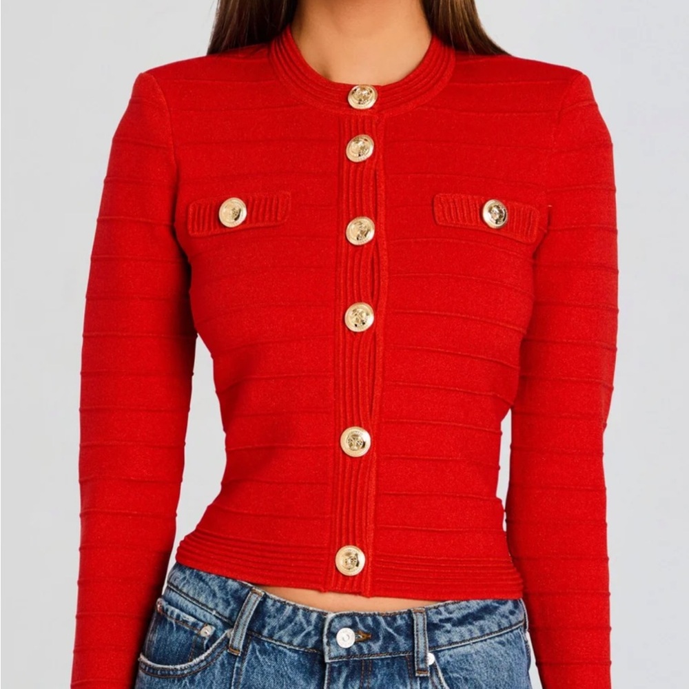 Retrofete Red Cardigan with Gold Buttons
